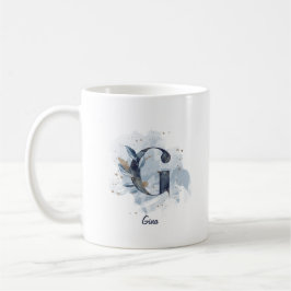 Blauw Aquarel Gepersonaliseerde Naam Letter Initia Koffiemok