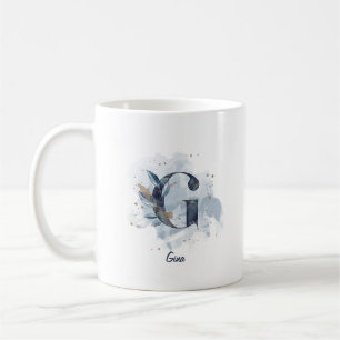Blauw Aquarel Gepersonaliseerde Naam Letter Initia Koffiemok