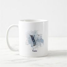 Blauw Aquarel Gepersonaliseerde Naam Letter Initia
