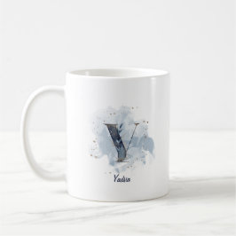 Blauw Aquarel Gepersonaliseerde Naam Letter Initia Koffiemok