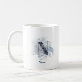 Blauw Aquarel Gepersonaliseerde Naam Letter Initia Koffiemok