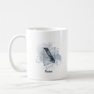 Blauw Aquarel Gepersonaliseerde Naam Letter Initia Koffiemok