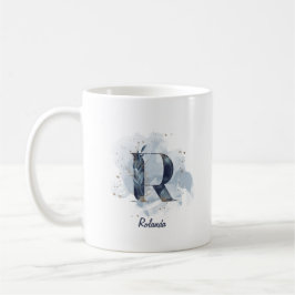 Blauw Aquarel Gepersonaliseerde Naam Letter Initia Koffiemok