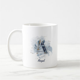 Blauw Aquarel Gepersonaliseerde Naam Letter Initia Koffiemok