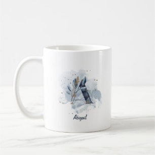 Blauw Aquarel Gepersonaliseerde Naam Letter Initia Koffiemok