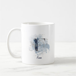 Blauw Aquarel Gepersonaliseerde Naam Letter Initia Koffiemok