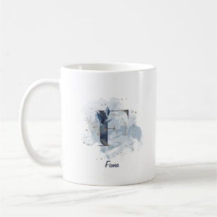 Blauw Aquarel Gepersonaliseerde Naam Letter Initia Koffiemok