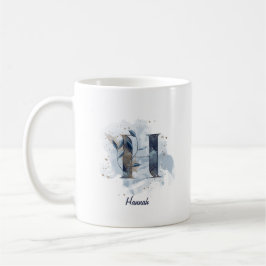 Blauw Aquarel Gepersonaliseerde Naam Letter Initia Koffiemok