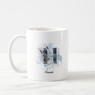 Blauw Aquarel Gepersonaliseerde Naam Letter Initia Koffiemok