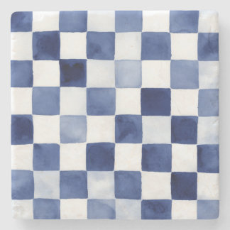 Blauw Aquarel Geruit Decoratie Steen Onderzetter