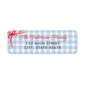 Blauw Aquarel Gingham Retouradres Etiket (Voorkant)