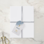 Blauw Aquarel Glitter Gouden Kruis Doop Jongen Cadeaulabel (Met Touw)