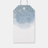 Blauw Aquarel Glitter Gouden Kruis Doop Jongen Cadeaulabel (Achterkant)