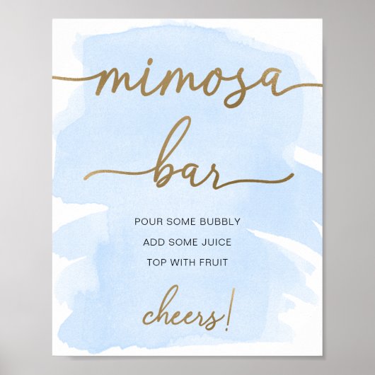 Blauw Aquarel Goud Mimosa Bar Bord Poster (Voorkant)