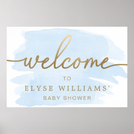 Blauw Aquarel Goud Welkom Bord Poster