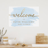 Blauw Aquarel Goud Welkomstbord Poster (Keuken)