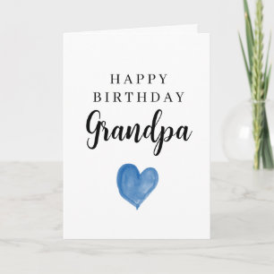Blauw Aquarel Hart Gelukkig Verjaardag Opa Kaart