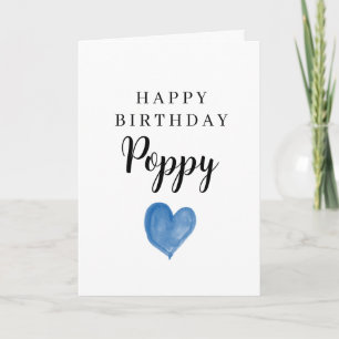 Blauw Aquarel Hart Gelukkig Verjaardag Poppy Kaart