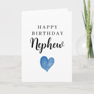 Blauw Aquarel Hart Gelukkige Verjaardag Neef Kaart