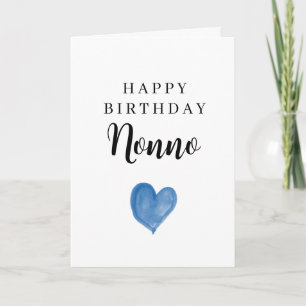 Blauw Aquarel Hart Gelukkige Verjaardag Nonno Kaart