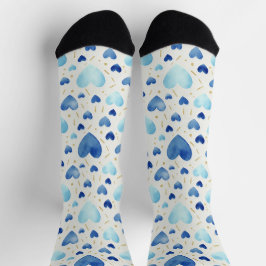 Blauw Aquarel Hart & Goudstof Sokken