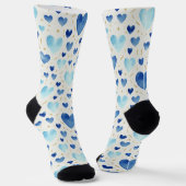 Blauw Aquarel Hart & Goudstof Sokken (Gebogen)