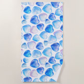 "Blauw Aquarel Hart Strandhanddoek" Strandlaken (Voorkant)