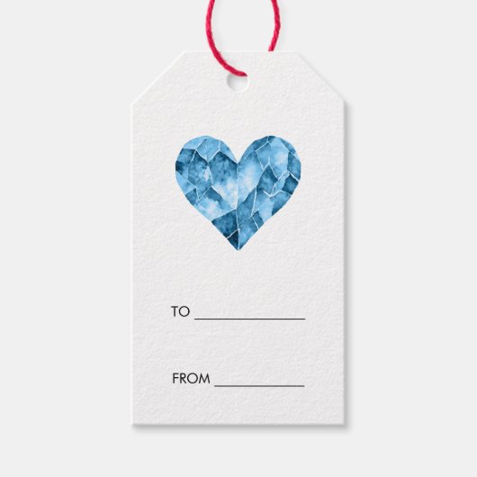 Blauw aquarel hart voor het perfecte cadeau cadeaulabel (Voorkant)