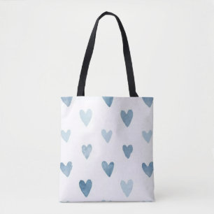 Blauw Aquarel Harten Boodschappentas  Tote Bag