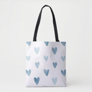 Blauw Aquarel Harten Boodschappentas Tote Bag