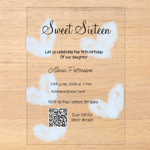 Blauw aquarel harten QR  Sweet sixteen verjaardag  Acryl Uitnodigingen