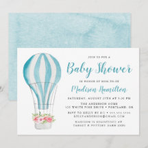 Blauw Aquarel Heet Luchtballon Baby Shower