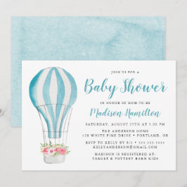 Blauw Aquarel Heet Luchtballon Baby Shower Kaart