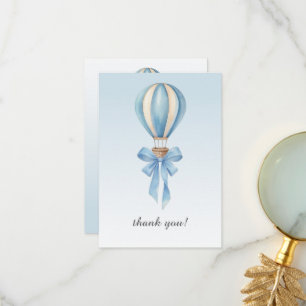 Blauw Aquarel Heet Luchtballon Jongen Baby Borrel Bedankkaart
