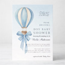 Blauw Aquarel Heet Luchtballon Jongen Baby Borrel