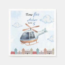 Blauw Aquarel Helikopter Stad  Servet