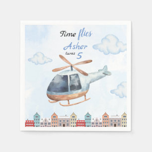 Blauw Aquarel Helikopter Stad Servet
