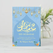 Blauw Aquarel Hemels Eid Mubarak Kaart (Staand voorkant)