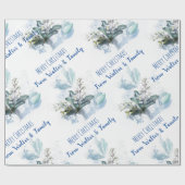 Blauw aquarel herfst Aangepaste naam kerstcadeau Cadeaupapier (Vlak)