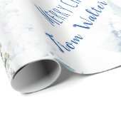 Blauw aquarel herfst Aangepaste naam kerstcadeau Cadeaupapier (Rol Hoek)