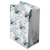 Blauw aquarel herfst Aangepaste naam Kerstcadeau Medium Cadeauzakje (Voorkant Gekanteld)