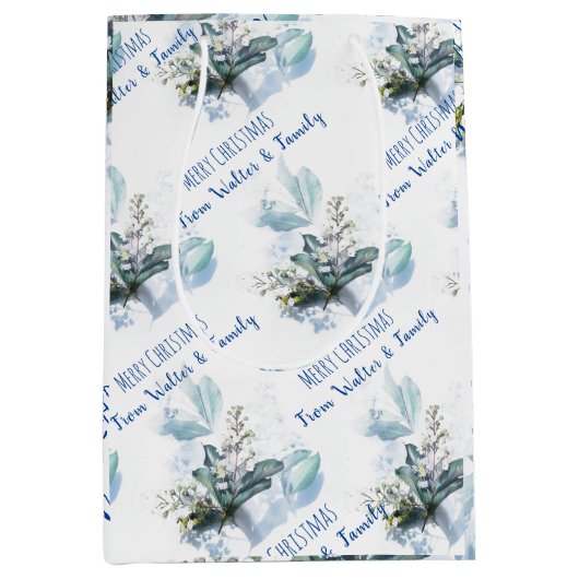 Blauw aquarel herfst Aangepaste naam Kerstcadeau Medium Cadeauzakje (Voorkant)