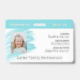 Blauw Aquarel Huischool Leerling ID Badge