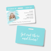 Blauw Aquarel Huischool Leerling ID Badge (Voor- en achterkant)