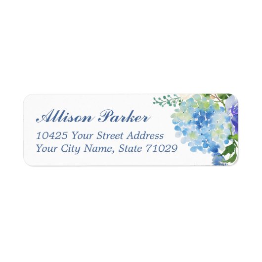 Blauw Aquarel hydrangea Adreslabels Etiket (Voorkant)