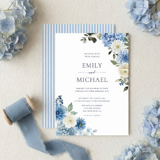 Blauw Aquarel Hydrangea Bloemige Trouwdag Kaart