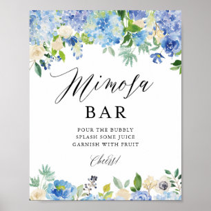 Blauw Aquarel Hydrangea Bruidsdouche Mimosa Bar Poster