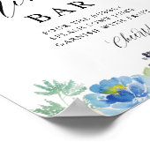 Blauw Aquarel Hydrangea Bruiloft Mimosa Bar Poster (Hoek)