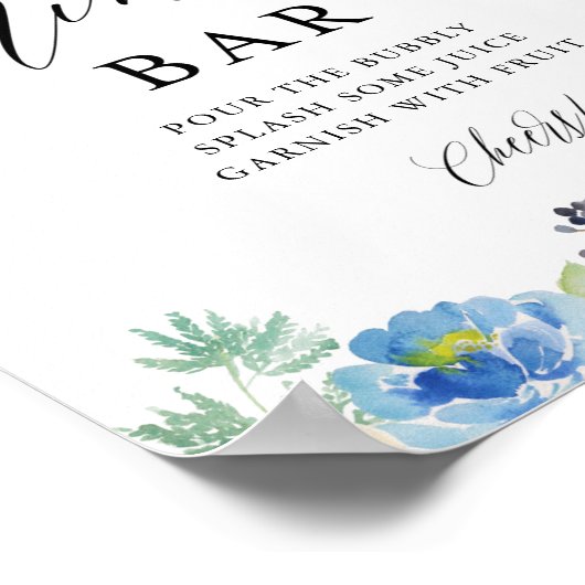 Blauw Aquarel Hydrangea Bruiloft Mimosa Bar Poster (Hoek)
