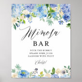 Blauw Aquarel Hydrangea Bruiloft Mimosa Bar Poster (Voorkant)